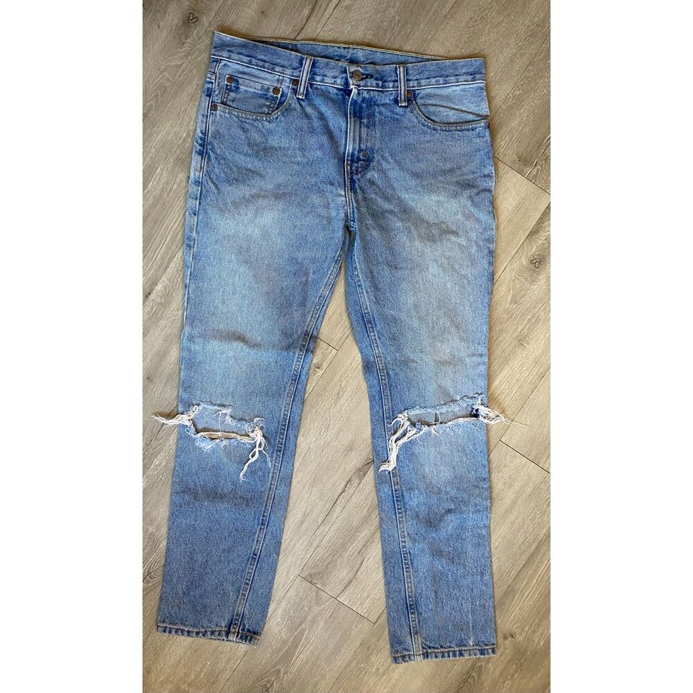 Levi's 511 Slim Fit Distressed Jeans Mens 32x30 Light Wash Blue Denim Ripped